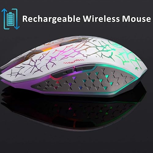 Miniatura 4 de TENMOS K6 - Ratón inalámbrico para juegos, mouse óptico LED silencioso recargable con receptor USB, 3 niveles de DPI ajustables y 6 botones,