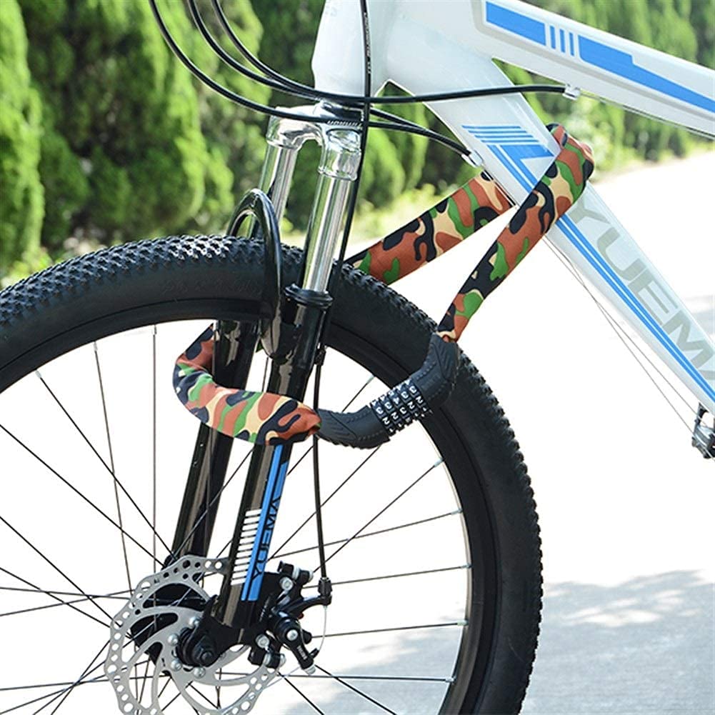 FURLOU Lucchetto con codice a Catena per Bicicletta da Bicicletta, con Lucchetto in Acciaio Legato Duro, codice a Combinazione ripristinabile a 5 cifre, 100 cm, Verde Mimetico