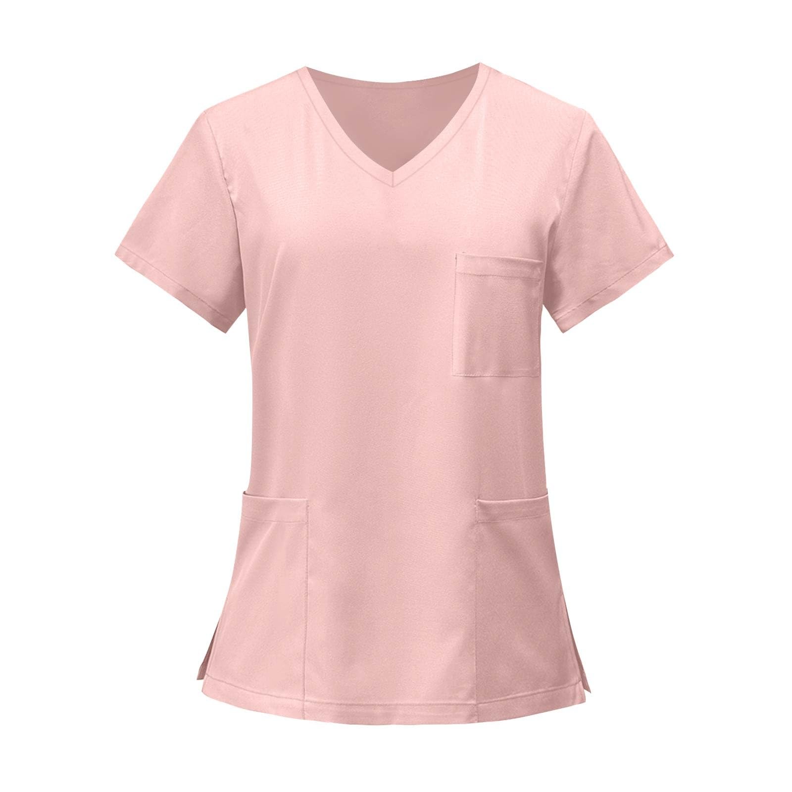 FONMA Scrub Tops for Women V Neck Stretch Shirts with Pockets Nurse Uniform