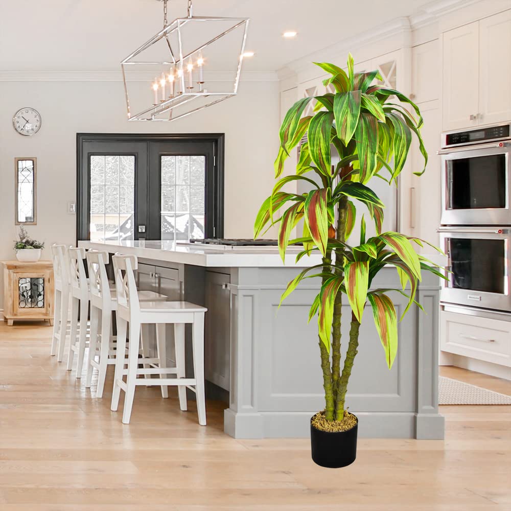Dragonnier Dracéna Plante Artificielle Artificiel Plastique avec Pot 130cm Decovego