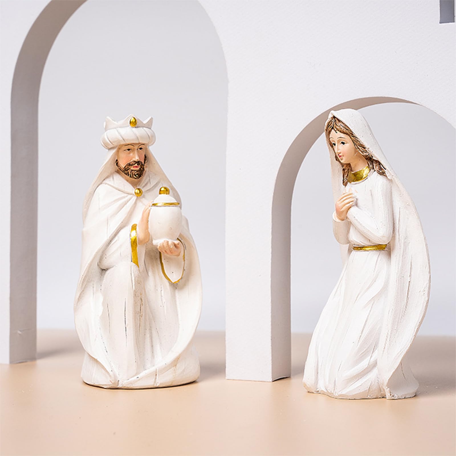BestAlice Krippen-Sets, Weihnachtskrippen-Set, Kunstharz, Krippenfiguren-Set, Weihnachtsschmuck, Geschenke, Weihnachts-Tischszenen, Figuren-Set, Sammlerstücke, Arbeitsplatte, Statue,(Weiß)