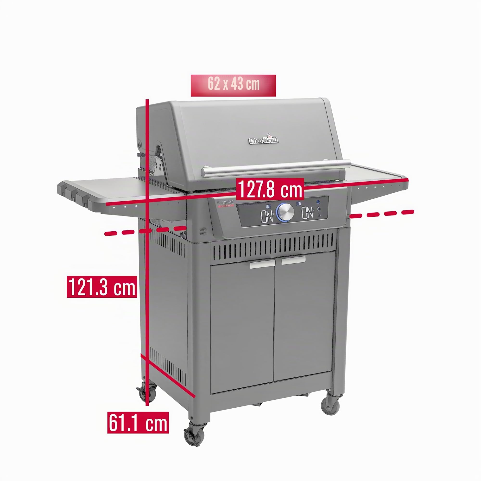 Char-Broil Barbacoa Gas Inteligente EVOLVE Gas con App y 2 zonas de cocción | Cocción precisa 90-370 °C, Función limpieza, 2 sondas de temperatura incluidas, 4 quemadores inox, Parrillas hierro fundido