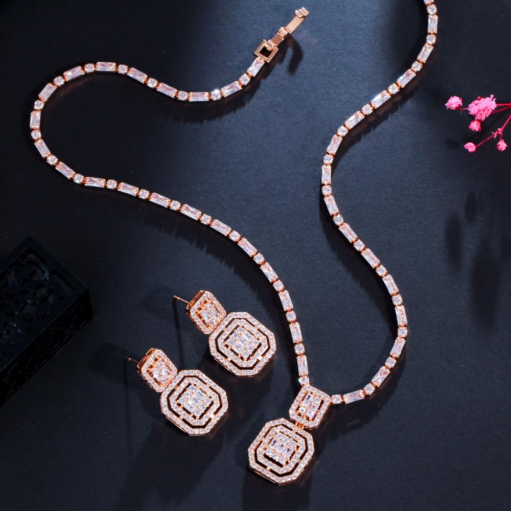 Conjunto de joyería para mujer, collar de diamantes de imitación de boda con circonita AAA+, conjunto de joyería para dama de honor para mujeres y niñas, aniversario de cumpleaños para madre
