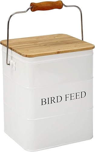 Bird Seeds storage container,Bird Seed Container,Metal food tin for Birds, pet snacks Canisters with wooden lid/handle/sevice scoop,hold 5-6 lbs