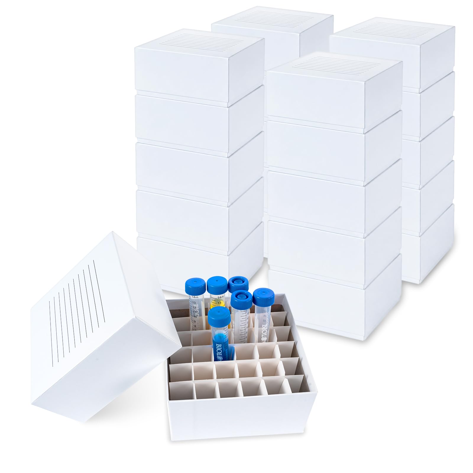 Cajas de cartón de 36 posiciones de 7.6 cm de altura, cajas de almacenamiento para tubos de 15 ml, cajas de almacenamiento de viales blancos, caja de 20 unidades