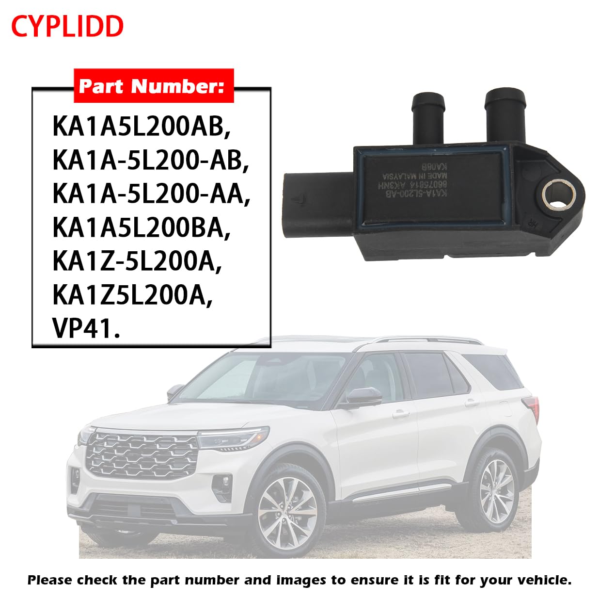 EGR Valve Pressure Feedback Sensor Compatible with Ford F150 Ranger Escape Edge Explorer Expedition Lincoln Replaces KA1A-5L200-AB