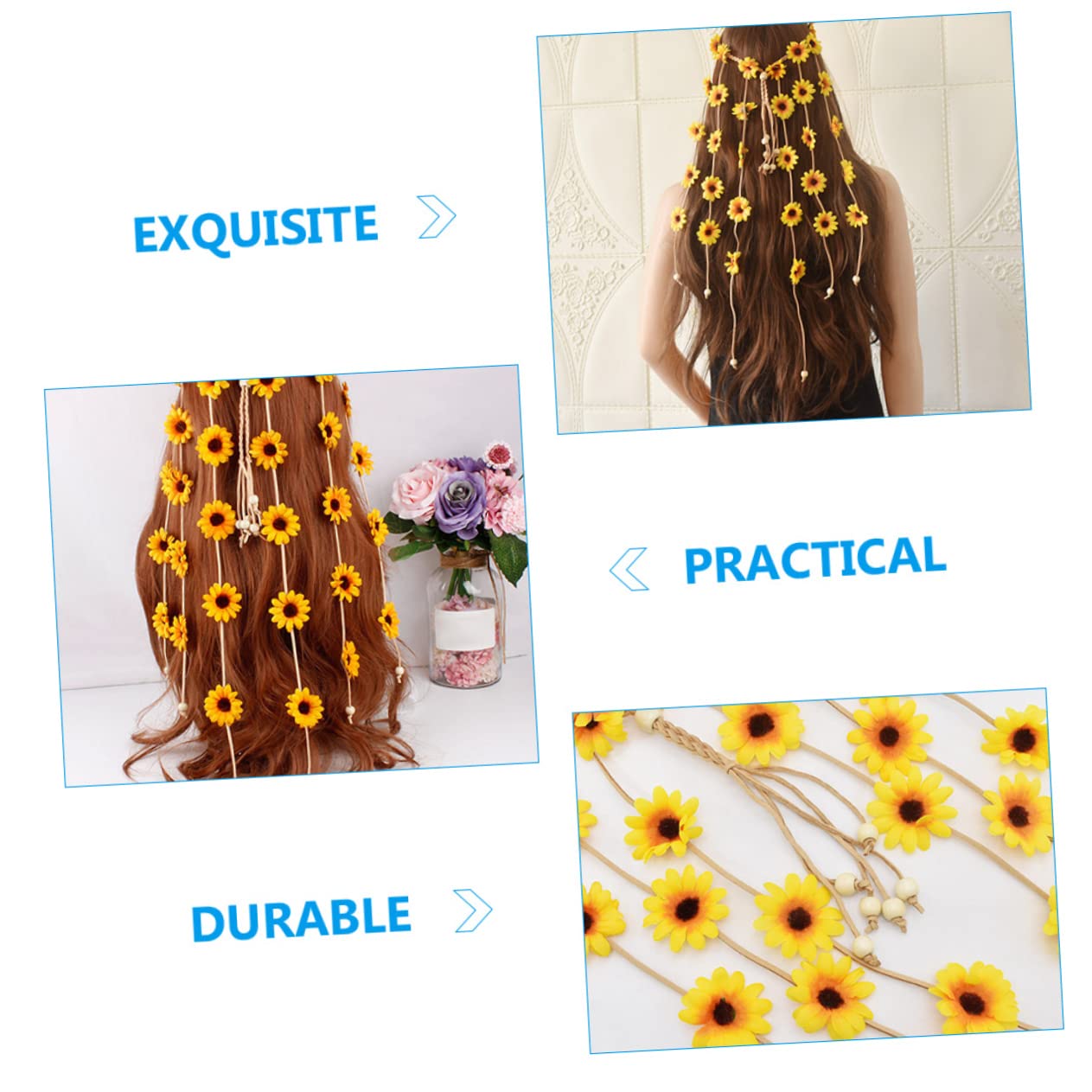 Ipetboom Bandeau Tournesol Bandeau à Fleurs Coiffe Pompon Fleur Pour Plage Vacances