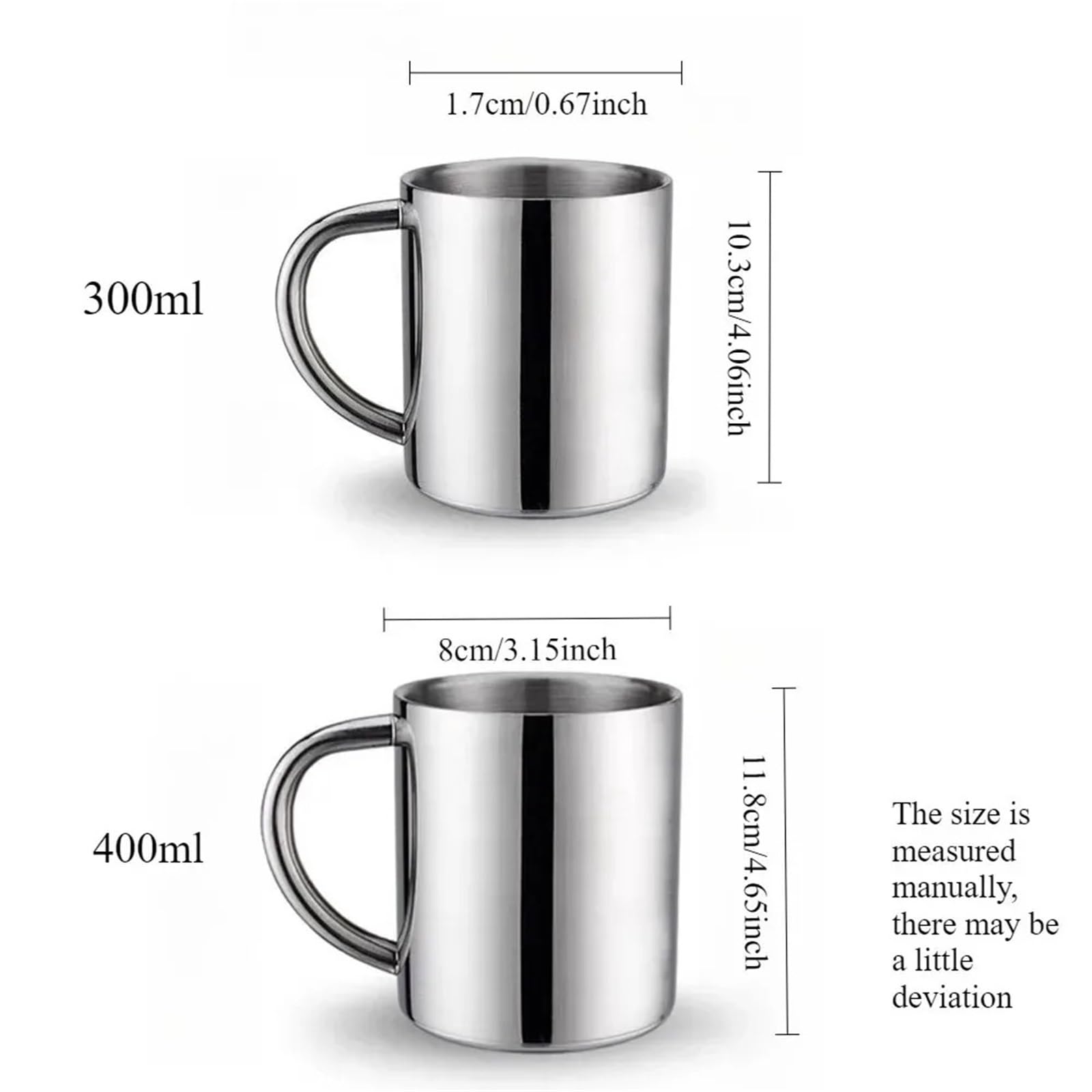 Taza de acero inoxidable con asa, fácil limpiar y reutilizable, adecuada for oficina, exterior, Camping, taza agua portátil 300/400ml Para café y bebidas(400ml With cover)