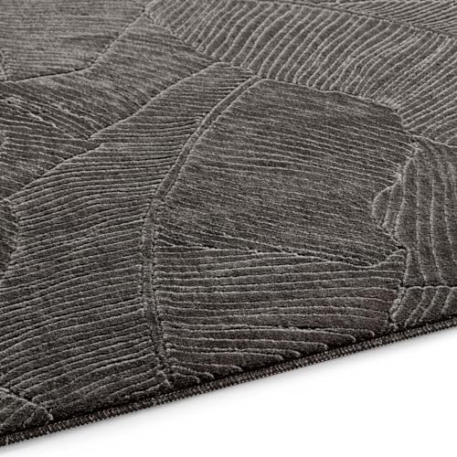 Taracarpet Badematte Homestyle rutschfest waschbar Badezimmerteppich Bad-Vorleger, WC Deko, Duschvorleger für Dusche und Badewannen sehr weich und als Set kombinierbar Anthrazit Blätter 050x080 cm – Bild 4