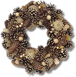 Guirlanda de Natal Pinhas Dourado 34 cm Luxo Porta Enfeite Natalino Decoração Premium