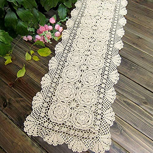 Phantomon Lace Table Runner Rectangular Floral Table Cover Cloth Handmade Crochet Floral Placemats 100% Cotton (Floral Beige, 15X39Inch) #TOP20