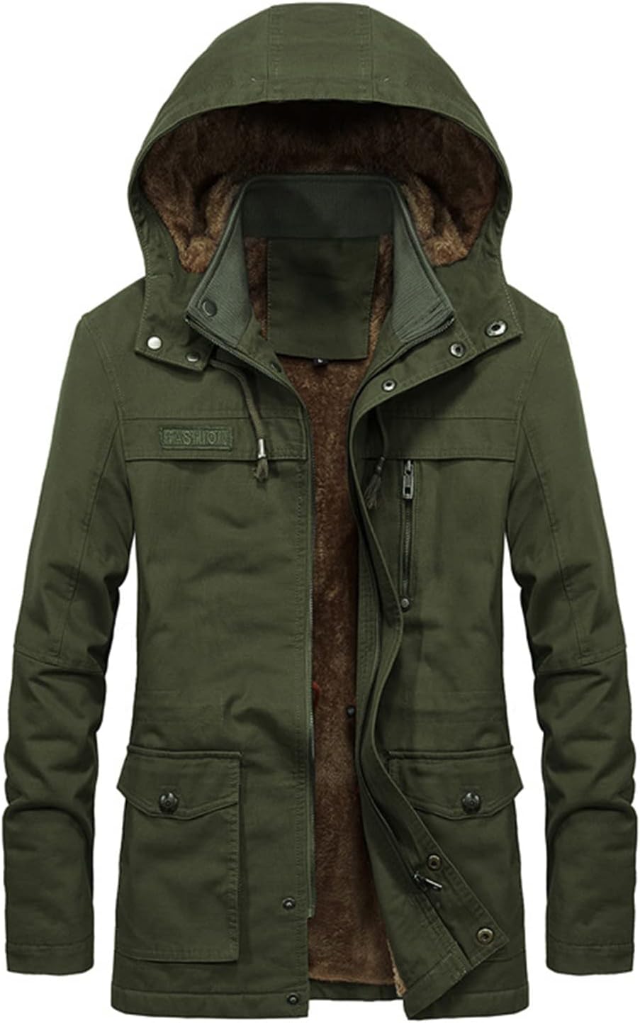 Men's Winter Cargo Jacket Men's Cotton Fleece Lined Military Parka Jacket Thick Tactical Work Jackets with Removable Hood