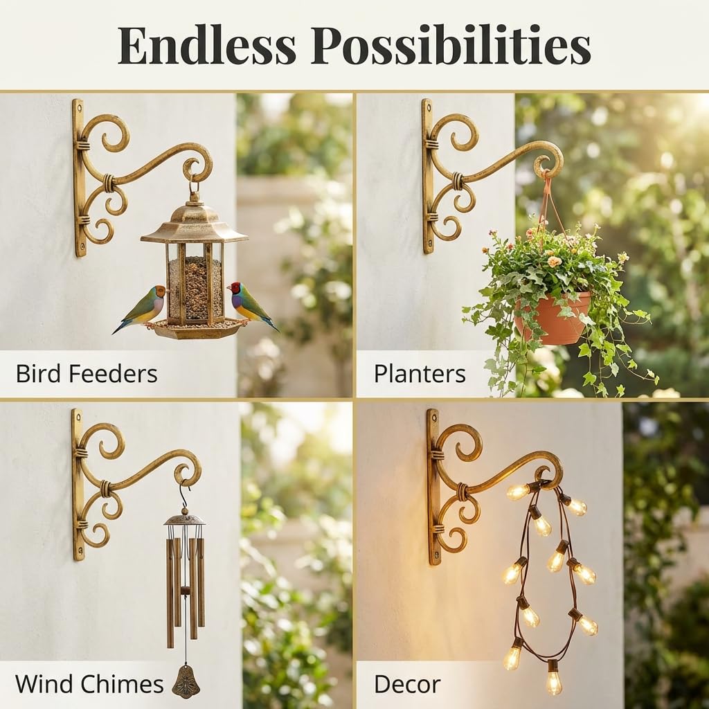Golden Wall Bracket - Hang Feeders, Chimes & More -4 Golden Wall Bracket - Hang Feeders, Chimes & More -4