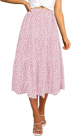 MEROKEETY Women's Boho Leopard Print Skirt Pleated A-Line Swing Midi Skirts