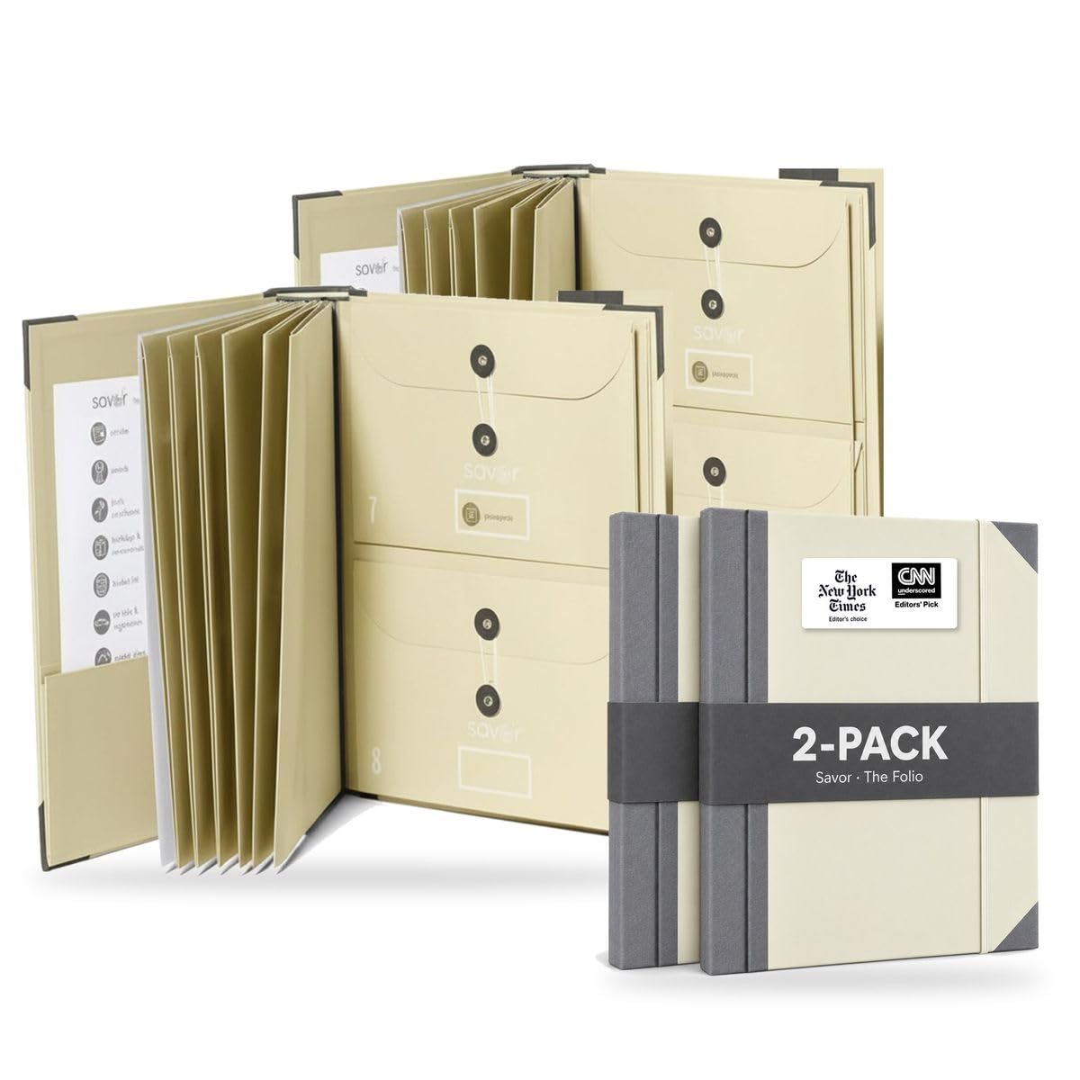 Savor Folio Important Document Organizer, Binder & Document Holder, 2 Slate