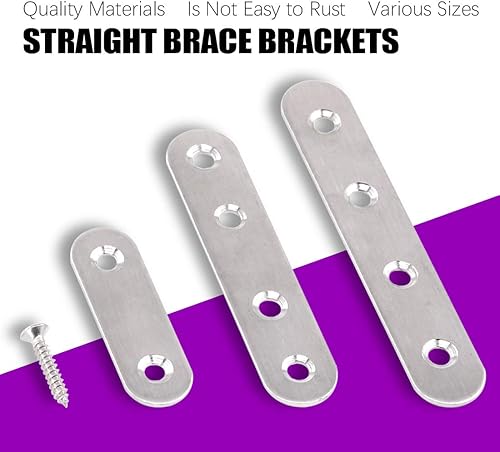 Miniatura 6 de 115 soportes de soporte recto plano de acero inoxidable de 3 tamaños soportes de soporte de estante de metal placa de unión con tornillos perfectos