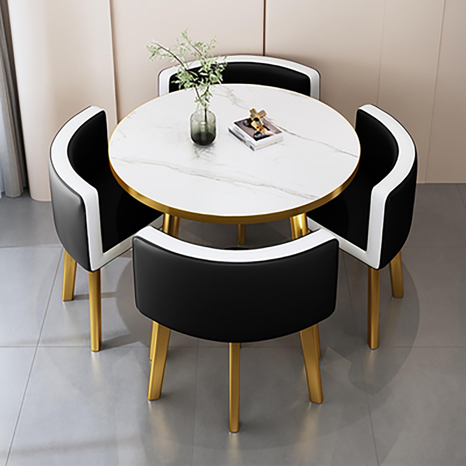Round Dining Table Set for 4 with Marble Top and Chairs Office Reception Desk and Chair Set Suitable for Lounge Living Room Modern Furniture Dining Set,Double Spell-d-Circle-Cortex