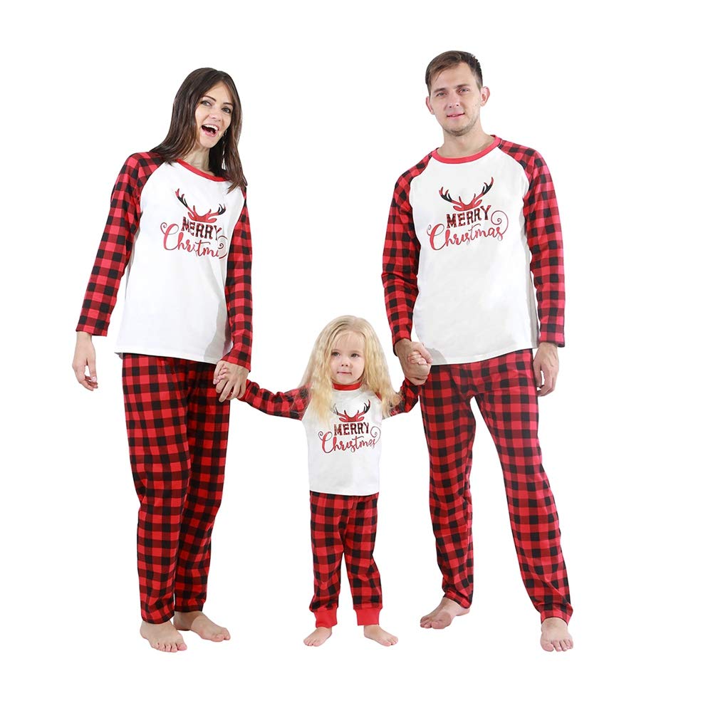 ESHOO Christmas Family Pajamas Matching Sets Cotton Sleepwear for Dad Mom Baby Kids, Women, XL