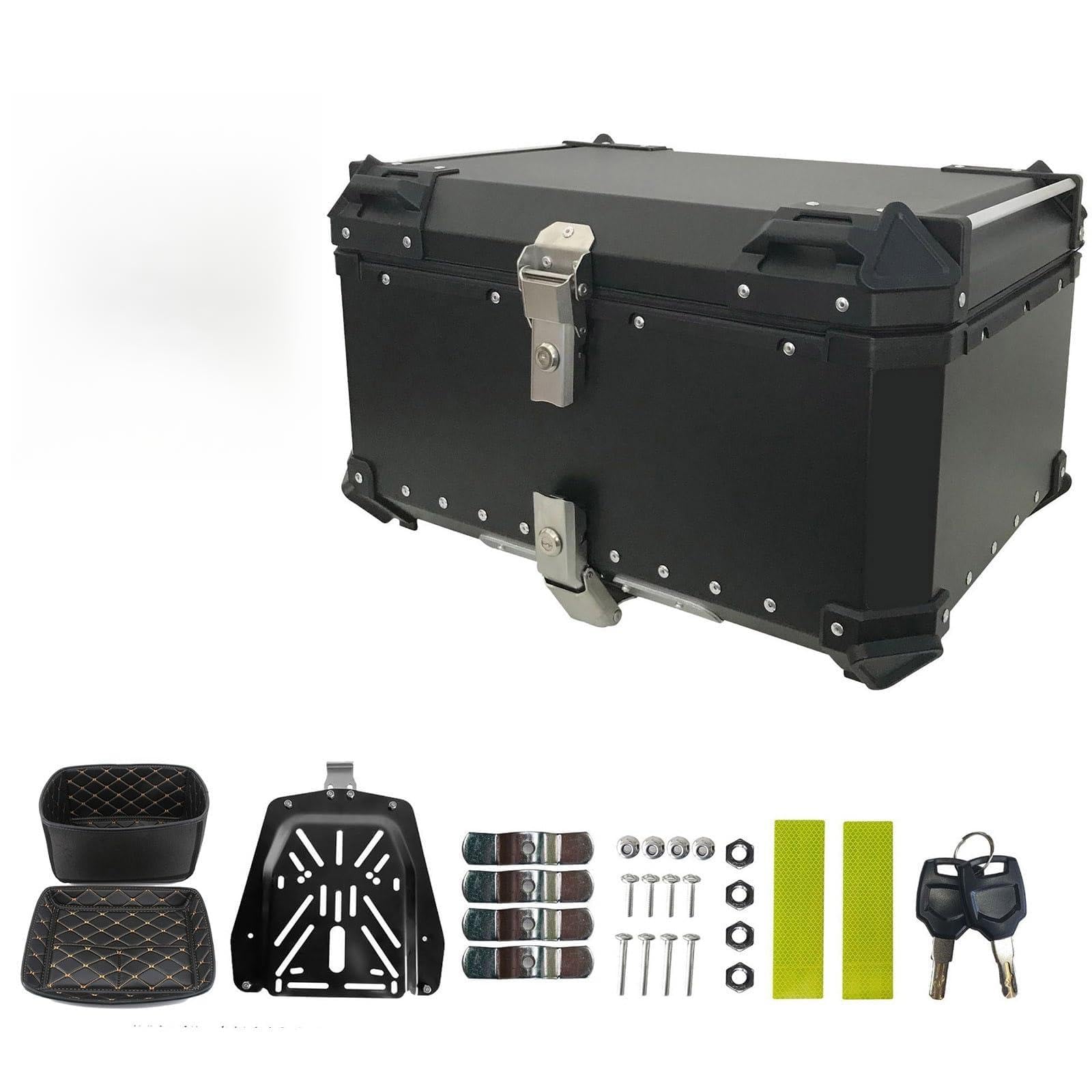 Aluminio Baúl De Moto Universal Topcase, Scooter Maleta, Caja De Motocicleta 28L 36L 45L 55L 65L 80L 100L Gran Capacidad Maletero De Moto(Negro,80L)