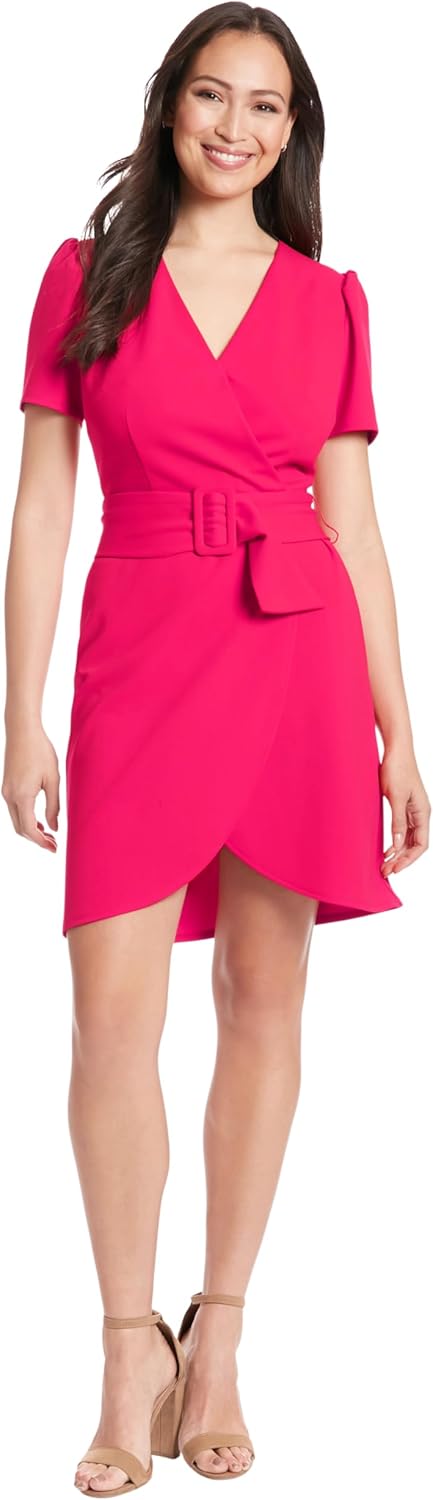 London Times Women's V-Neck Short Sleeve Belted Summer Dress for Women | Dresses for Women Party