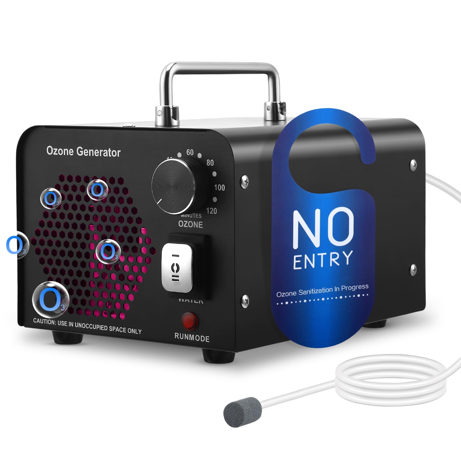 2 In 1 Ozono per Sanificare Casa 60000mg/H, Generatore Ozono con Modalità Acqua e Aria Ozonizzatore per Ambienti O3 Purificatore d'Aria Deodorante 120 Min Timer Macchina Ozono Casa Auto Frutta Verdura