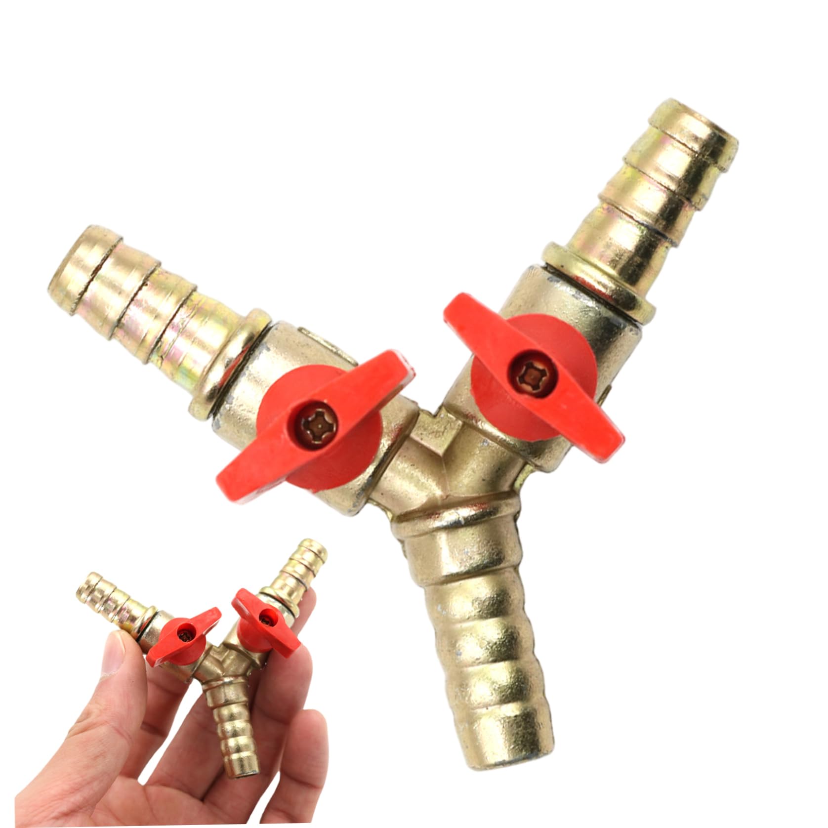 Jcasbdn Golden 3 Way Hose Splitter, 8Mm Copper 3 Way Hose Connector, Y Shaped Boat Gas Tank Fittings For Water, Oil And Gas