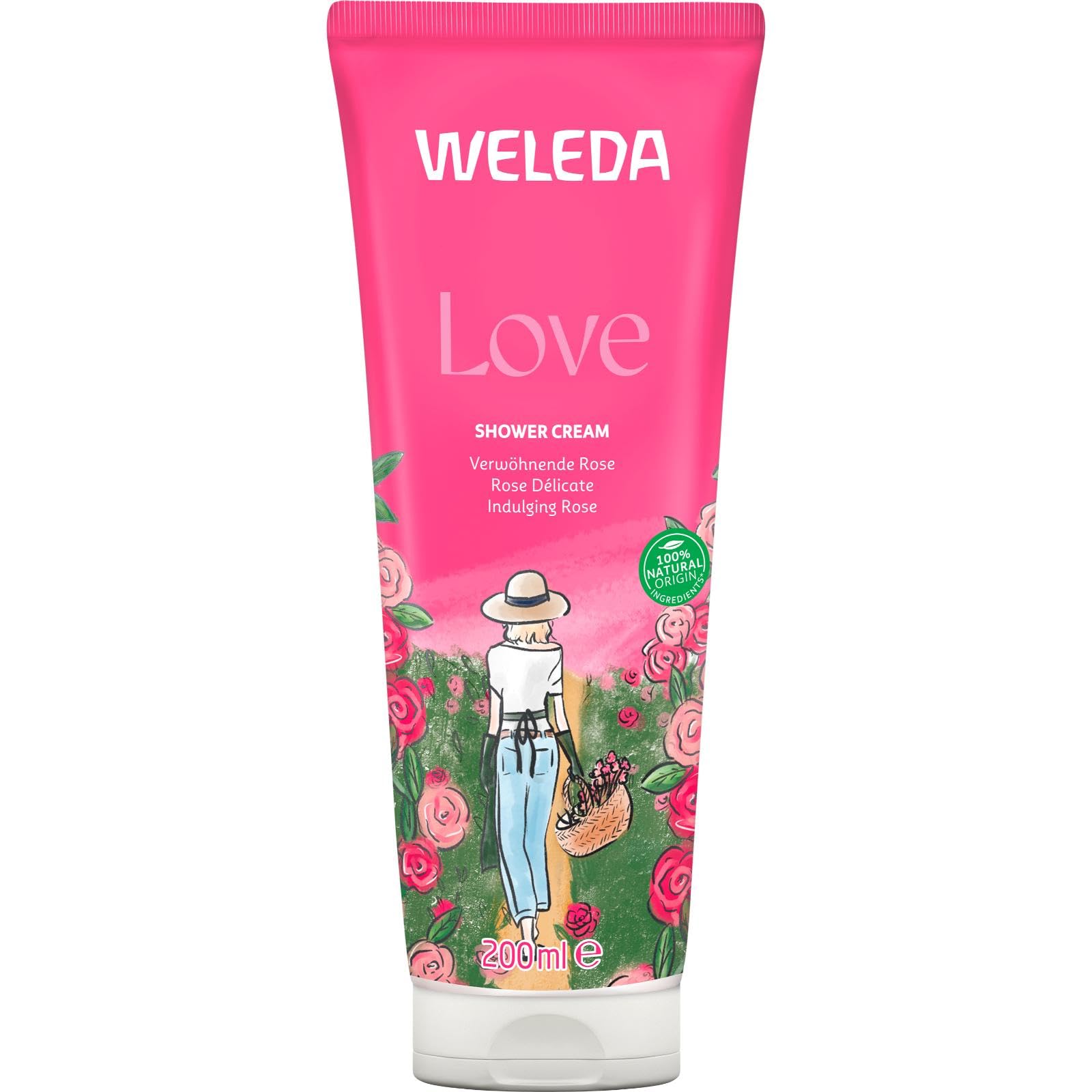 WELEDA Bio Love Duschgel vegan - Naturkosmetik Aroma Shower Duschseife für Frauen & Männer mit Rose, Jasmin & Ylang Duft, Natürliche Hautpflege Dusche zur Reinigung von Gesicht & Körper (1x 200ml)