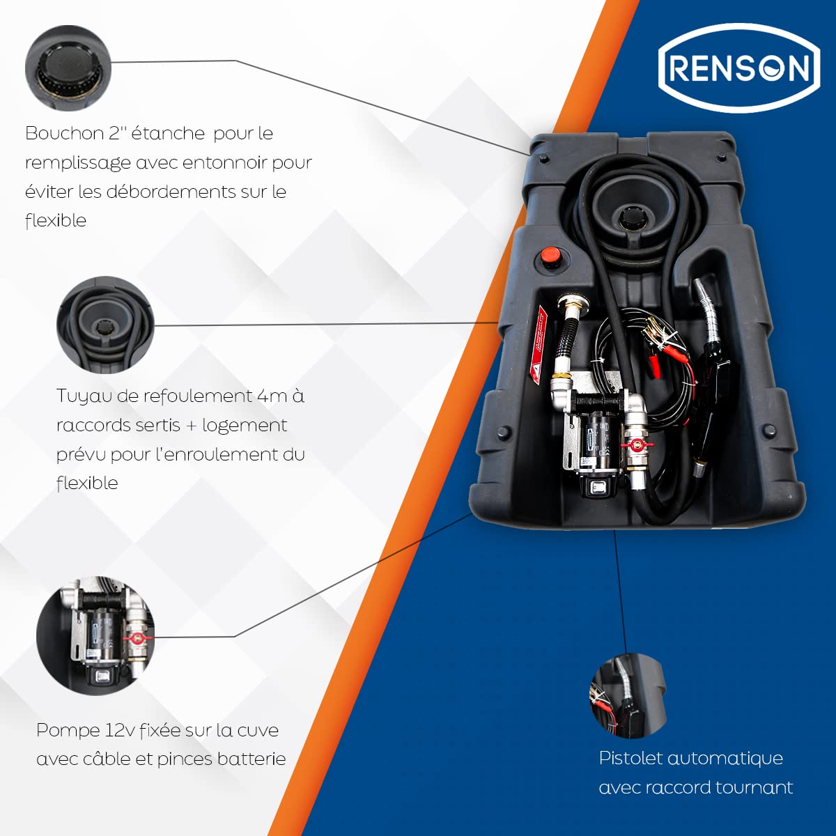 Cuve pour voiture 200L, Gasoil/GNR avec pompe 12V 40L/min, Cuve fuel de ravitaillement pour stockage gazole avec station de remplissage et pistolet automatique