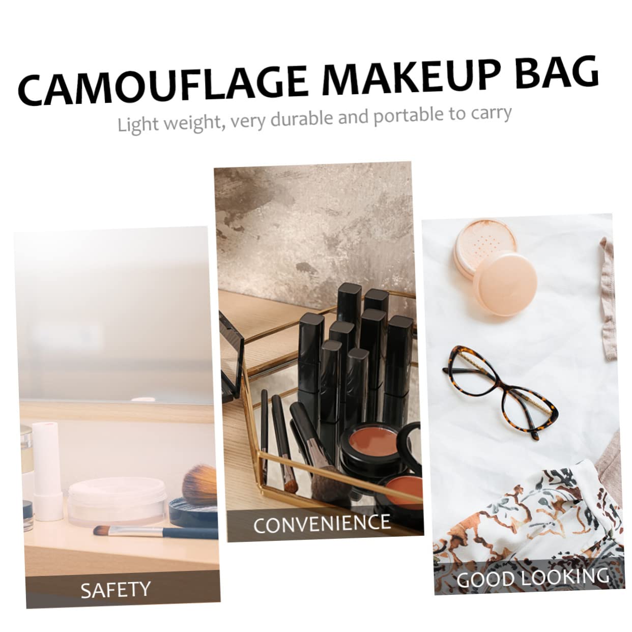 FRCOLOR 3piezas Bolsa De Maquillaje Camuflaje Portátil y Multifuncional para Viajes Organizador De Cosméticos y Práctico para San Valentín Navidad y Cumpleaños