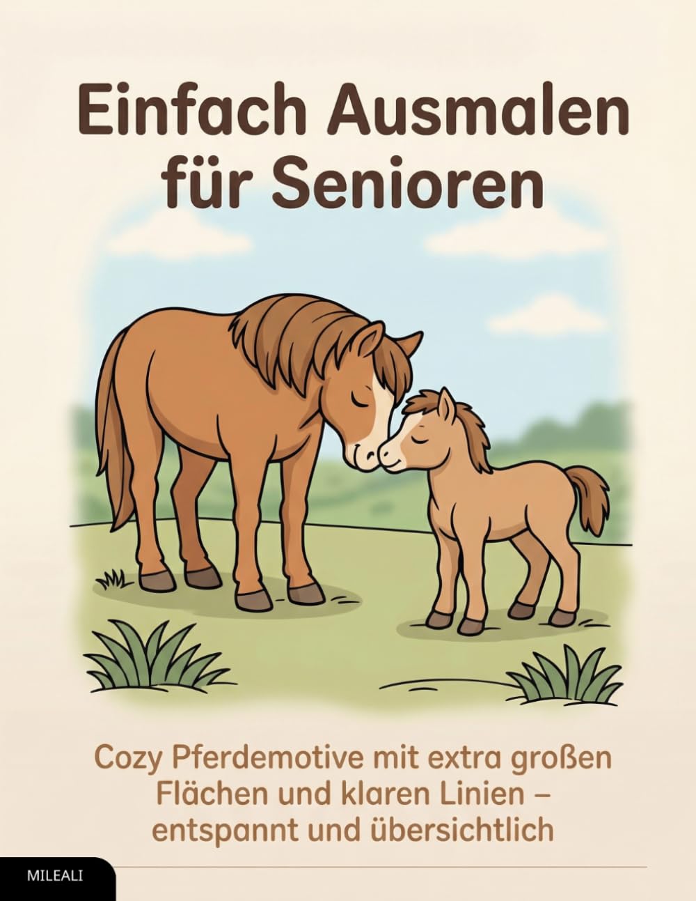 Einfach Ausmalen für Senioren: Cozy Pferdemotive mit extra großen Flächen und klaren Linien – entspannt und übersichtlich