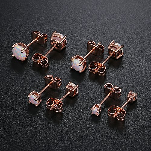 GEMSME 18K Rose Gold Plated 3/4/5/6mm Round Opal Stud Earrings Pack of 4 - Thumbnail 5