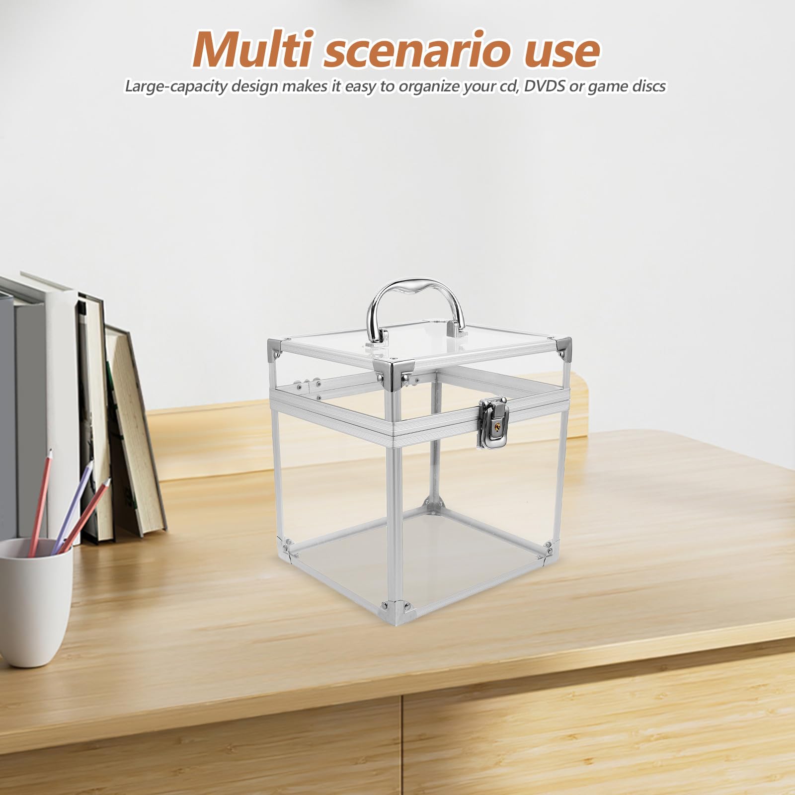 Kichvoe Contenitore per Album in Acrilico con Manico per Grandi Capacità, Organizer Portatile per Vinili e Cd, Soluzione di Archiviazione Raffinata per Scrivania e Camera