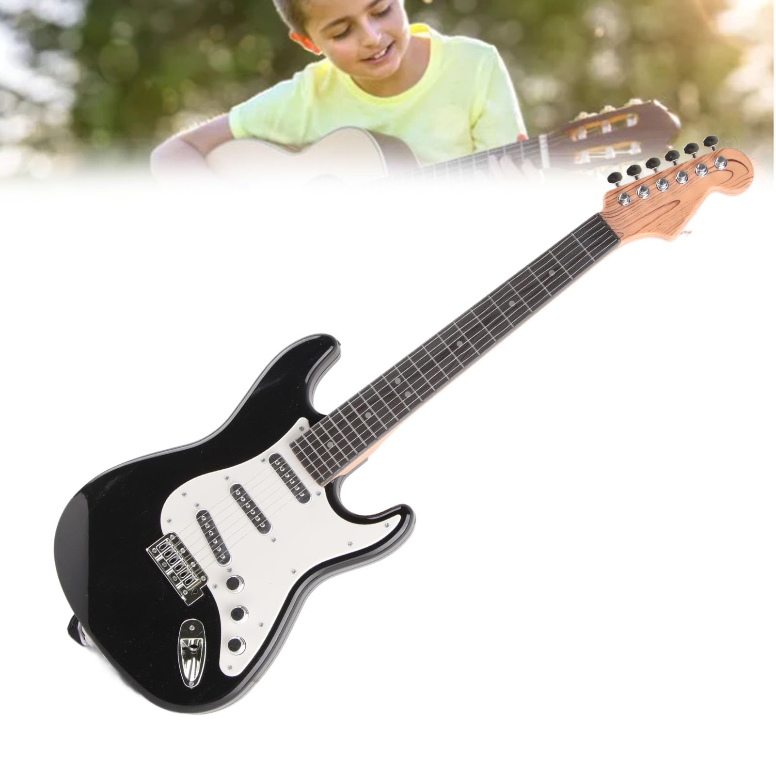 Chitarra Elettrica per Bambini Mini Strumento Musicale per Ragazzi e Ragazze Plastica Leggera e 3 Batterie AA Non Incluse (Nero)