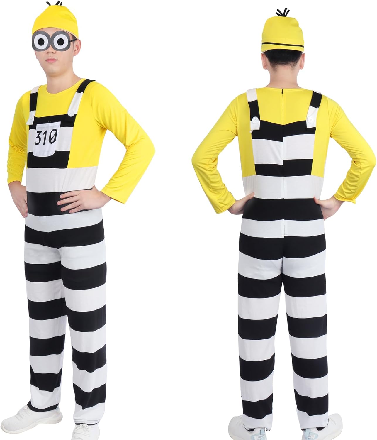 [Mprocen] ハロウィン コスプレ 囚人 大人コスチューム レディース 囚人服 イエロー 黄色 囚人コスプレ 黒白ストライプ 帽子付 男女兼用 仮装 キャラクター 囚人服 クリスマス ハロウィン仮装