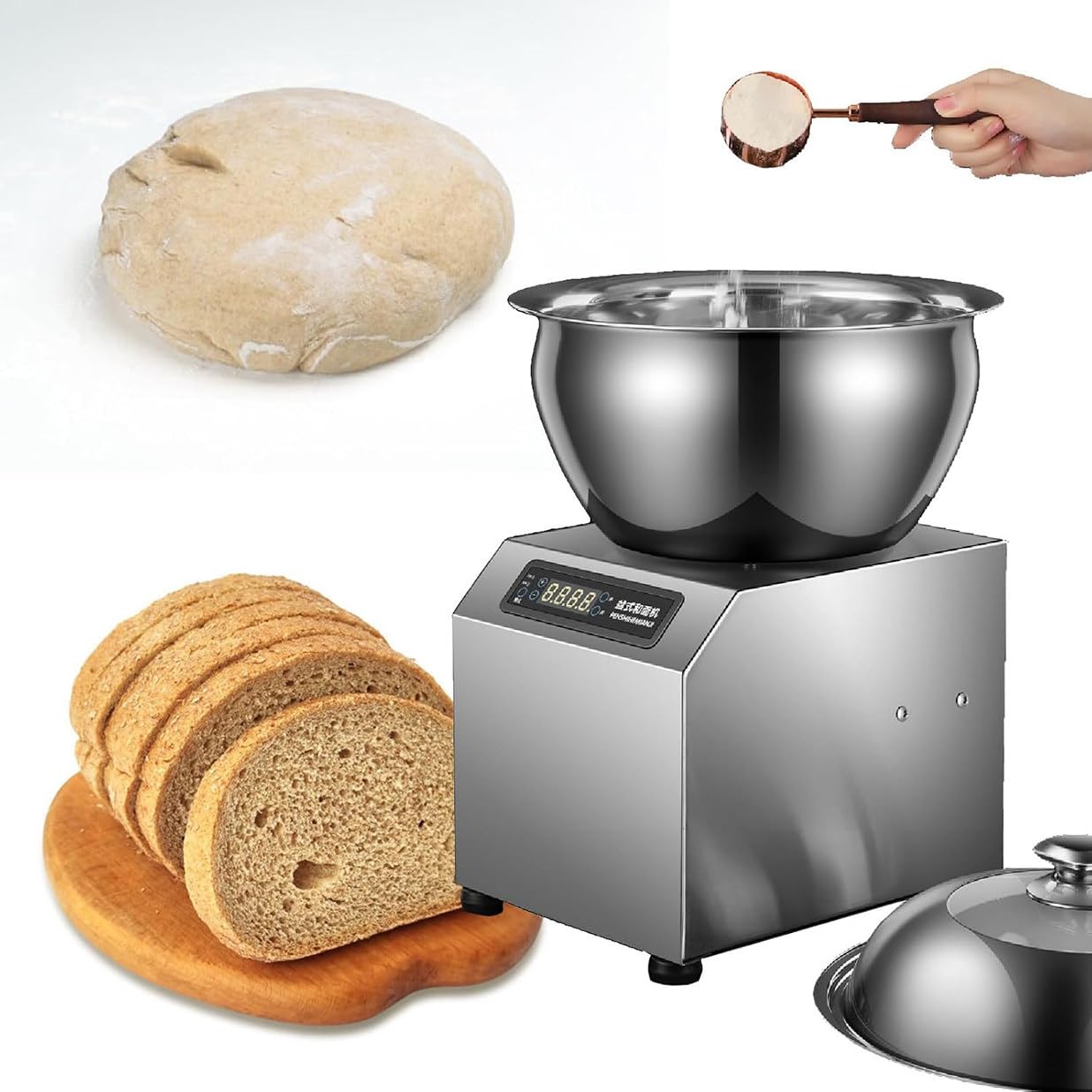 1800W Commercial Dough Maker, 5/8KG(11/18LBS) Electric Dough Kneading Machine Stand Bread Mixer, Constant Temperature Heating, Dual Rotation, for Pizzeria & Bakery,5KG