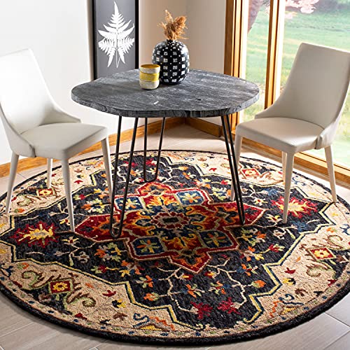 Image of SAFAVIEH Aspen Collection 3' x 5' Charcoal / Cream APN511H Handmade Boho Wool Area Rug
