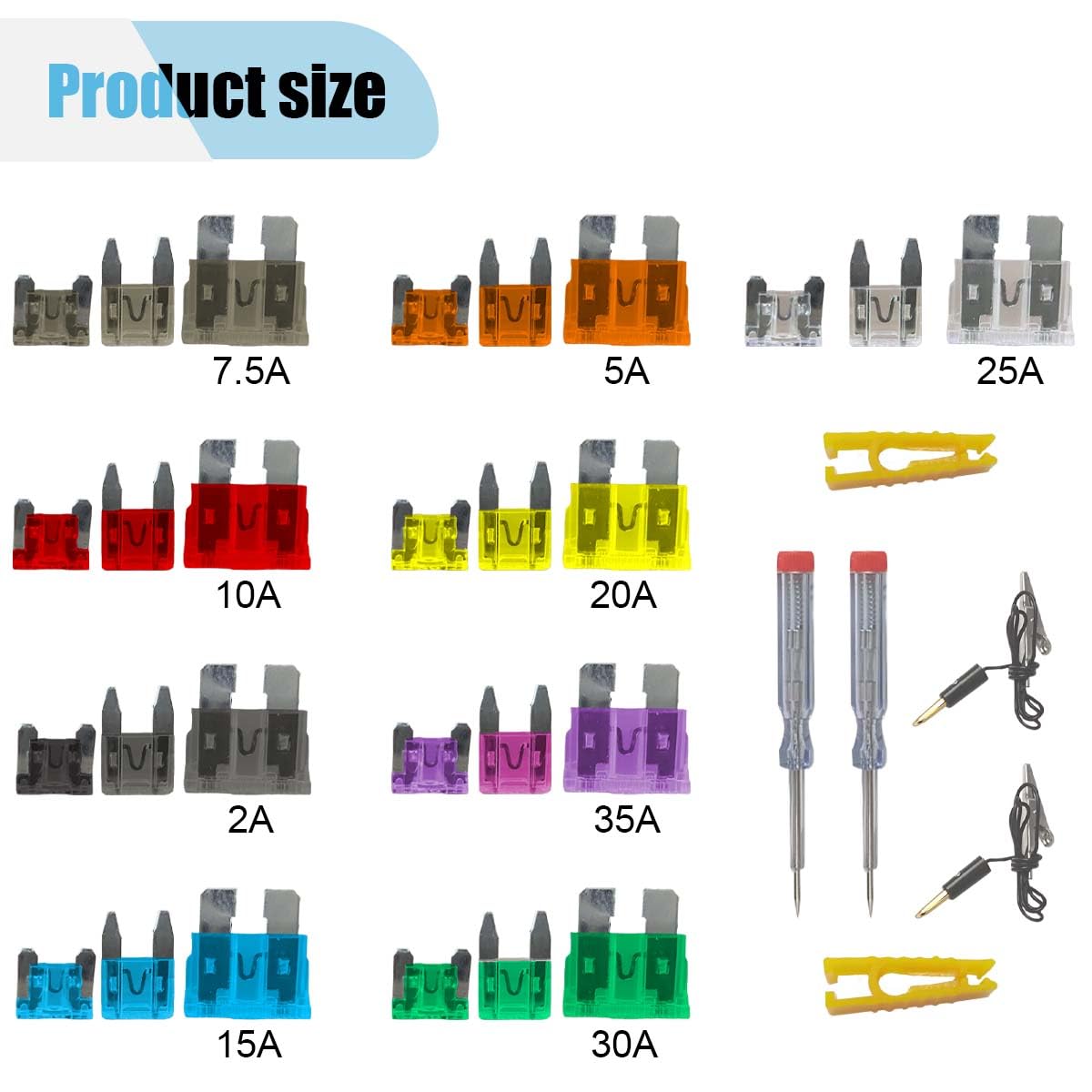 Kit assortito di 306 fusibili per auto, mini fusibili standard e a basso profilo, con tester per circuito e estrattore di fusibili, kit di fusibili a lama di ricambio per auto e camper (2A/5A/7,5A/10A