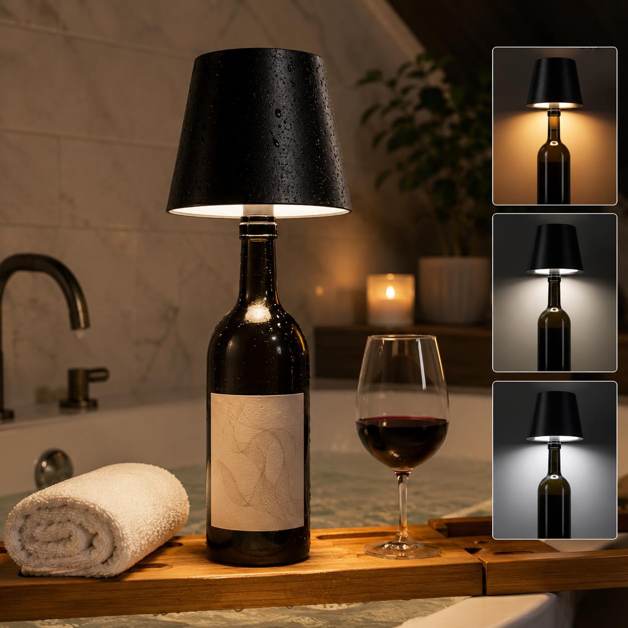 Wireless Bottle Lamp, 3 Color Stepless Dimming Wine Bottle Lamp, LED Rechargeable Touch Control Wireless Bottle Lampshade for Bedroom, Restaurant, Bar (Black, 1-Pack)-picture-27