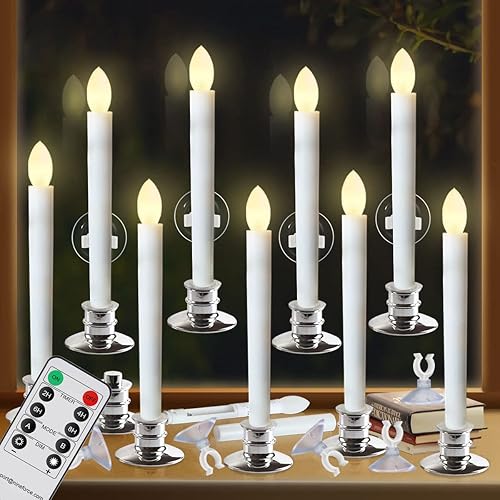 Miniatura 37 de Velas para ventana, funcionan con pilas, temporizadores remotos, luces LED sin llama, velas eléctricas con tapones extraíbles, portavelas para Base