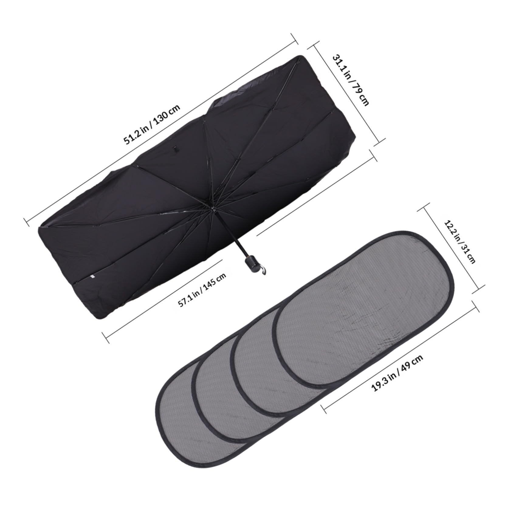 ULTECHNOVO Ombrello Colla Veicolo per in Protezione e Finestrini Laterali Facile da Rimuovere, Materiale Tessuto Argento Titanio Estive Vacanze Auto