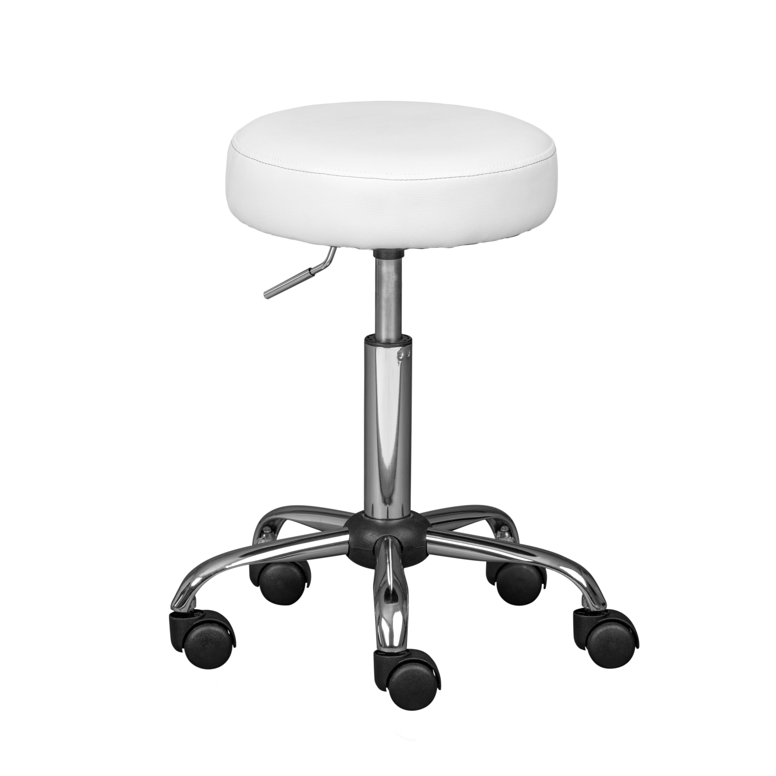 Inter Link - Taburete Giratorio con Ruedas - Altura Regulable 50-66 cm - Metal y Polipiel - ASRA - Blanco