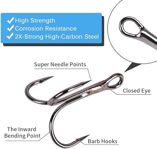 Miniatura 2 de UCEC Kit de anzuelos de pesca para agua salada y dulce, ganchos de acero de alto carbono, fuertes y afilados, curvados redondos para bagre, trucha,