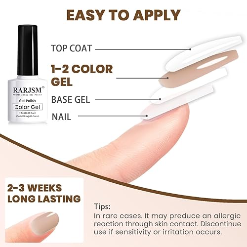 Miniatura 8 de RARJSM Esmalte de uñas de gel color nude transparente marrón claro rosa tono de piel neutro, esmalte de uñas en gel transparente gelatina, 0.5 onzas