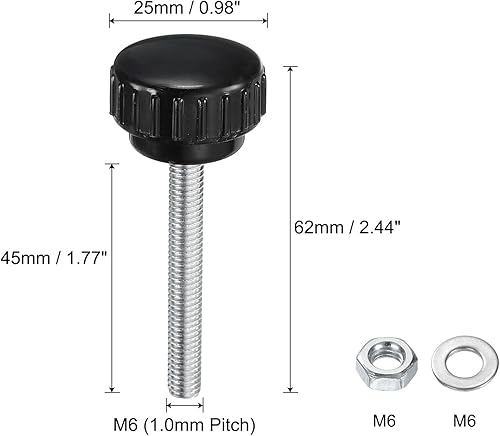Miniatura 314 de uxcell Juego de 4 perillas moleteadas, tornillos de pulgar con tuercas y arandelas, rosca macho métrica M6 x 1.378 in, cabeza de plástico de 0.984