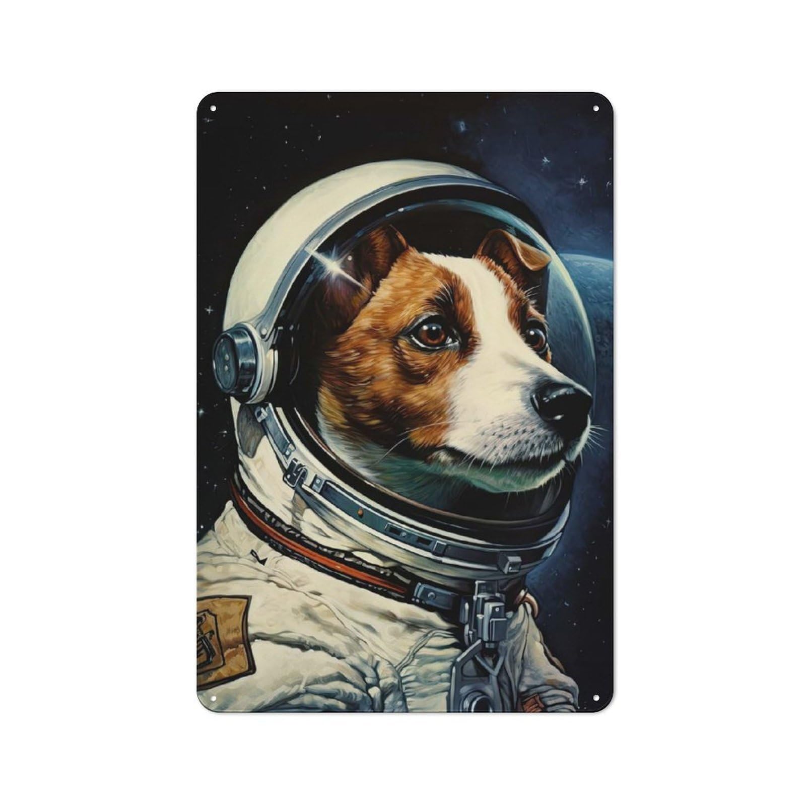 Junmoney Style-19 Jack Russell Terrier Space Rustic Metal Wall Sign 30X20cm For Bar Or Restaurant, A Decorative Metal Sign For Bars And Restaurants