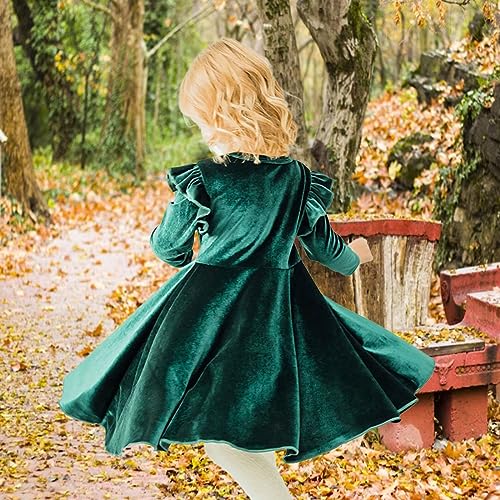 Girls Velvet Dress Ruffled Long Sleeve Casual Spring Fall Dress Princess Christmas Party Dress Winter Outfits4