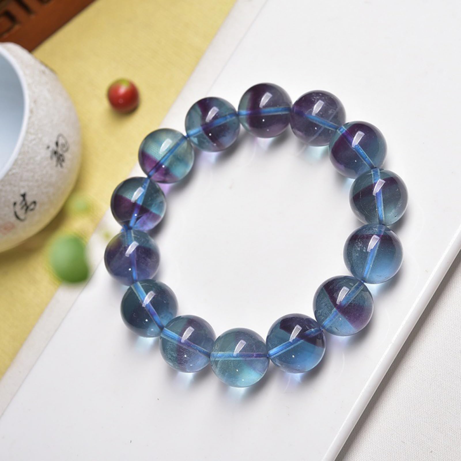 Pulsera de Cuentas de fluorita Azul Hielo Natural para Mujer, Pulseras elásticas de Cristales con Cuentas, Regalos de joyería para cumpleaños, San Valentín y Navidad para Ella,11mm