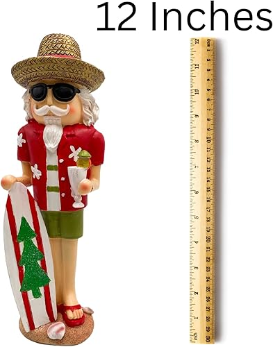 Miniatura 6 de Needzo Tabla de surf de madera Cascanueces de Papá Noel, temática tropical, decoración de mesa de Navidad en la playa, figura coleccionable pintada