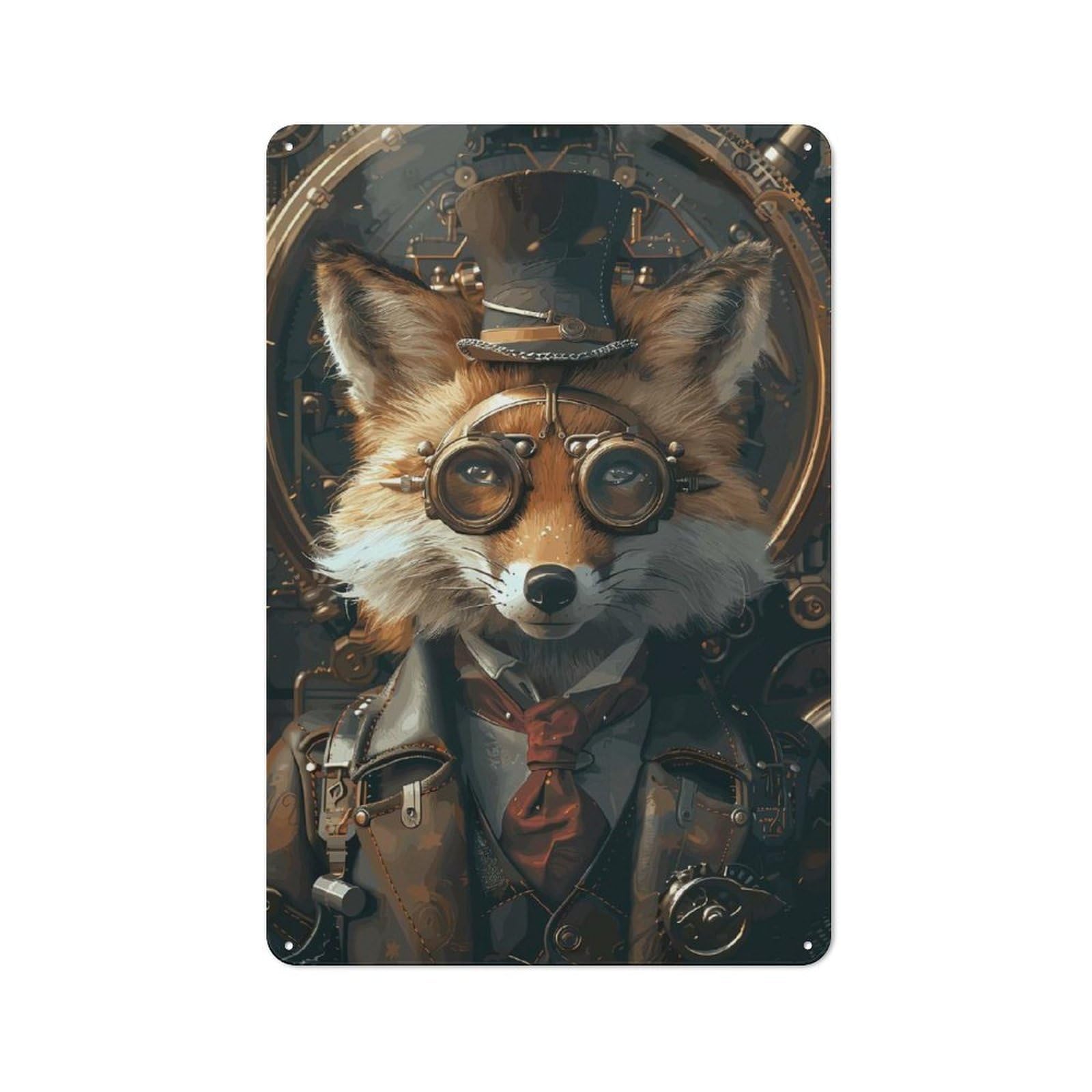 Junmoney Steampunk Animal Fox Metal Wall Sign 30X20cm Featuring For Home Bar Wall, For Themed Interiors In Home Bars And Entertaining Spaces