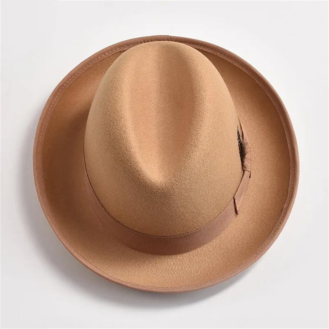 Cappelli Fedora in feltro di lana per uomini e donne per cappello da festa con orlo arrotolabile per gentiluomo chiesa Jazz cappello da festa